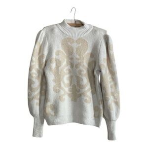 Belldini Jacquard Cozy Sweater with Puff Sleeves & Mock Neck Size Medium
